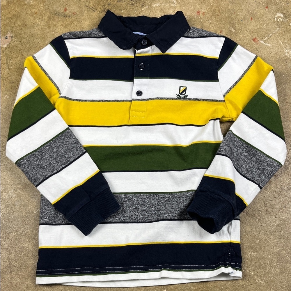 Mayoral Navy and Yellow Striped Polo Long Sleeve Shirt
Size: 5